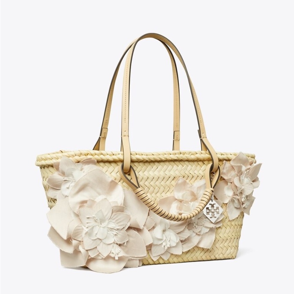 NEW TORY BURCH SMALL STRAW EMBELLISHED TOTE